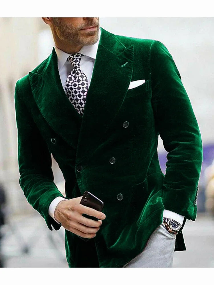Velvet Double Breasted Blazer for Men