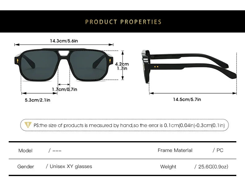 Fashion Square Sunglasses Women Men Driving Rivets Arrow Decoration Casual Travel Suitable for All Sun Glasses Uv400