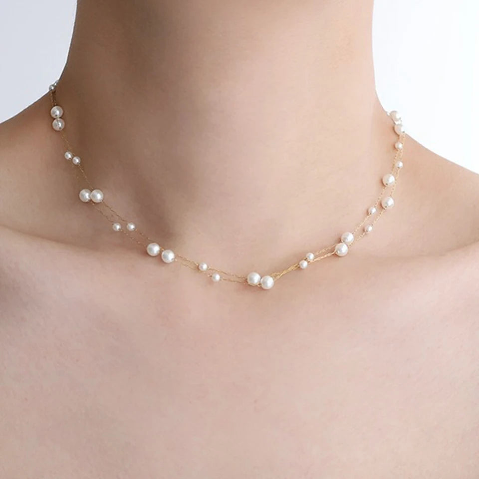 Stainless Steel Temperament Pearl Chain Choker Necklace for Women