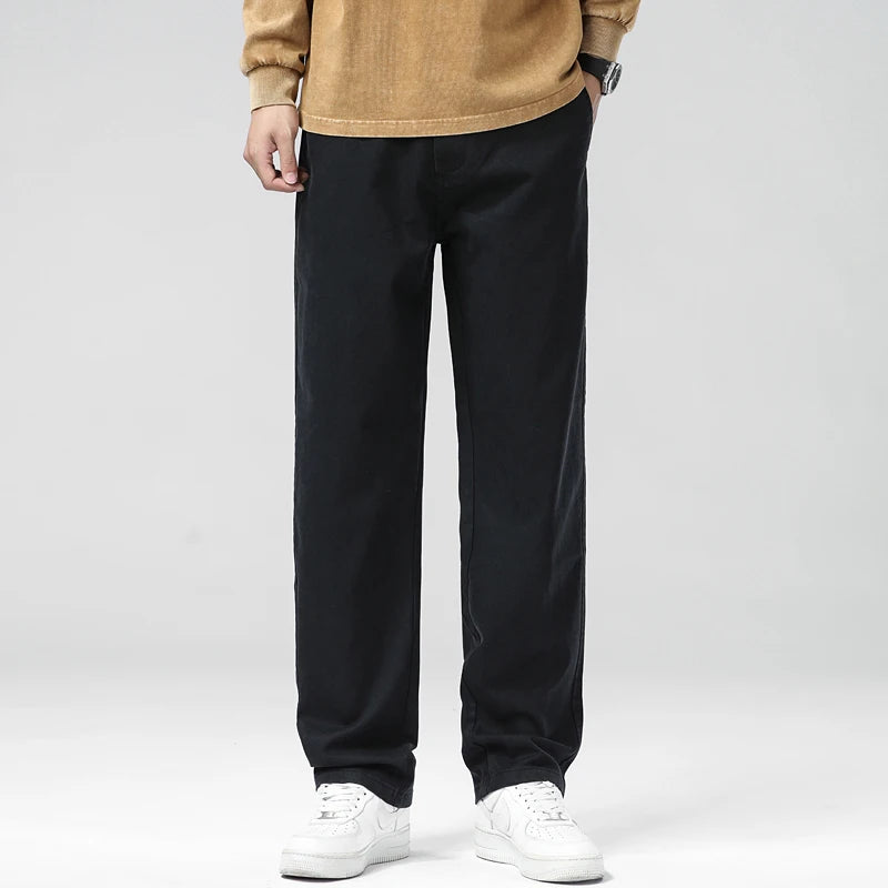 Straight Fashion Lyocell Casual Pants Men Breathable Stretch Korean Loose Trousers Trendy Wide-leg Men's Pants Plus Size M-5XL