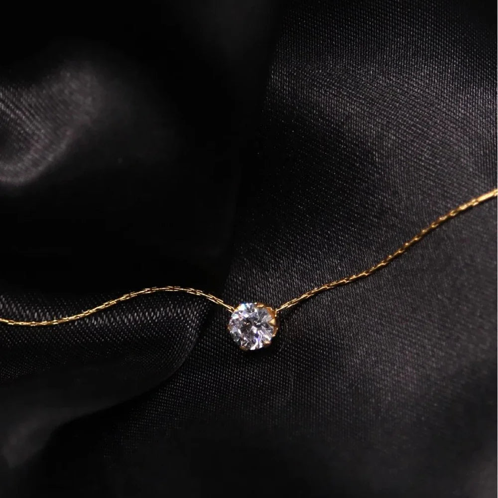 Stainless Steel Gold Plated Dainty Minimalist Zircon Necklace for Women