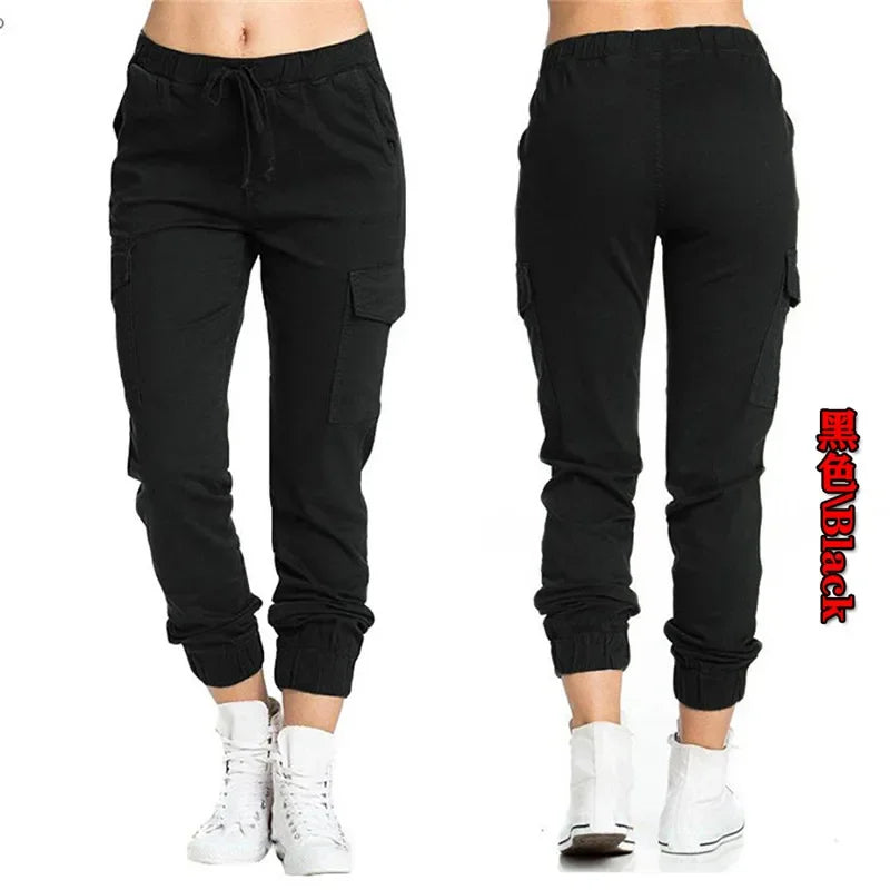Women's Cargo Pants Multi-Pocket Drawstring Elastic Waist