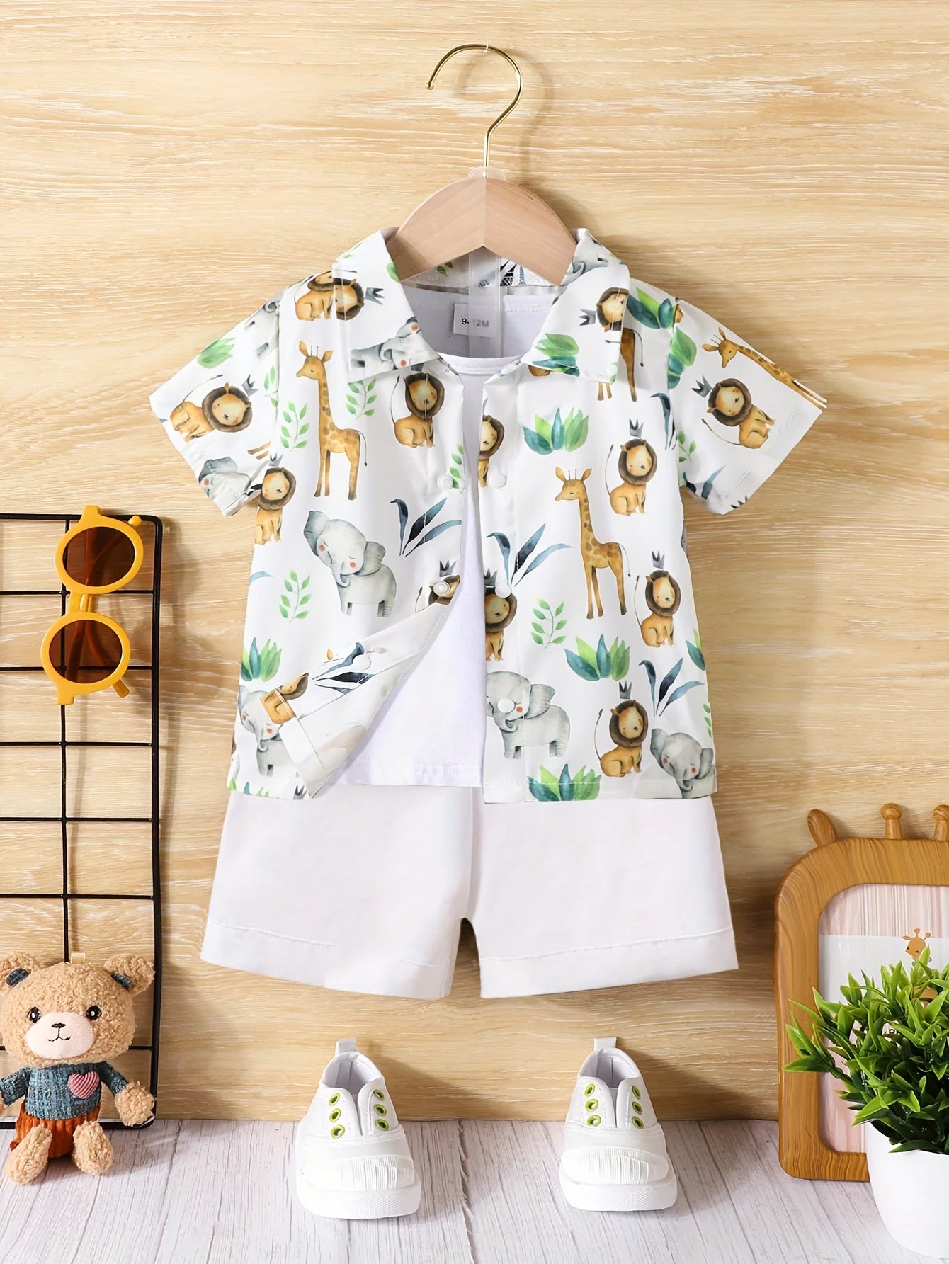 Baby Boy Casual Small Animal Print Short Sleeve Shorts