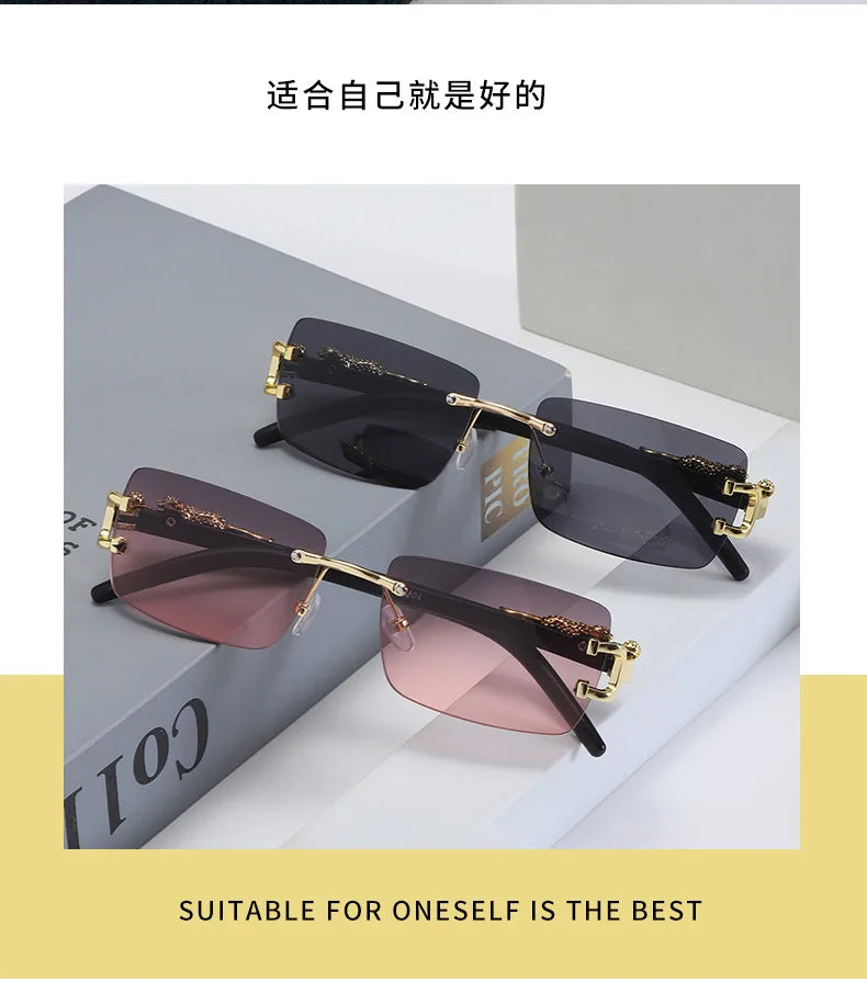 1 Pc Fashionable Women Men Sunglasses Frameless Rectangular Personalized Sunglasses for Daily Life Vintage Sun Glasses