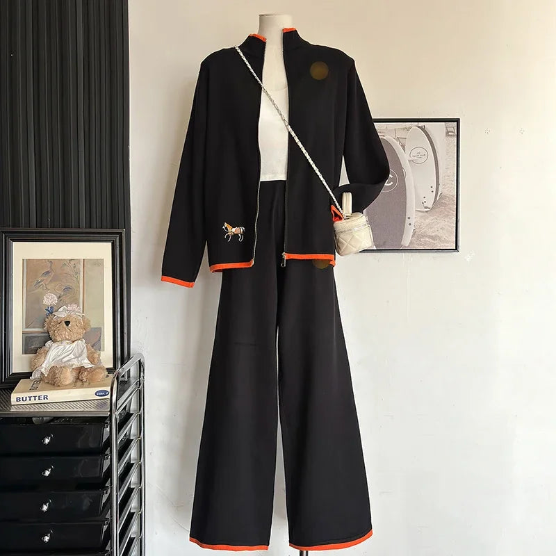Women Stand Collar Long Sleeved Casual Suit
