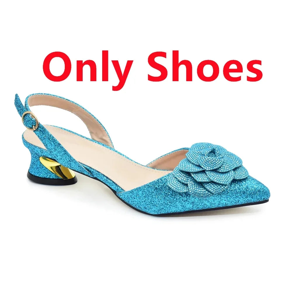 Fashion Shoe and Bag Set for Nigeria Party Italy Luxury Italian Shoes and Bag Set for Women Rhinestone Pumps Women Shoes Luxury