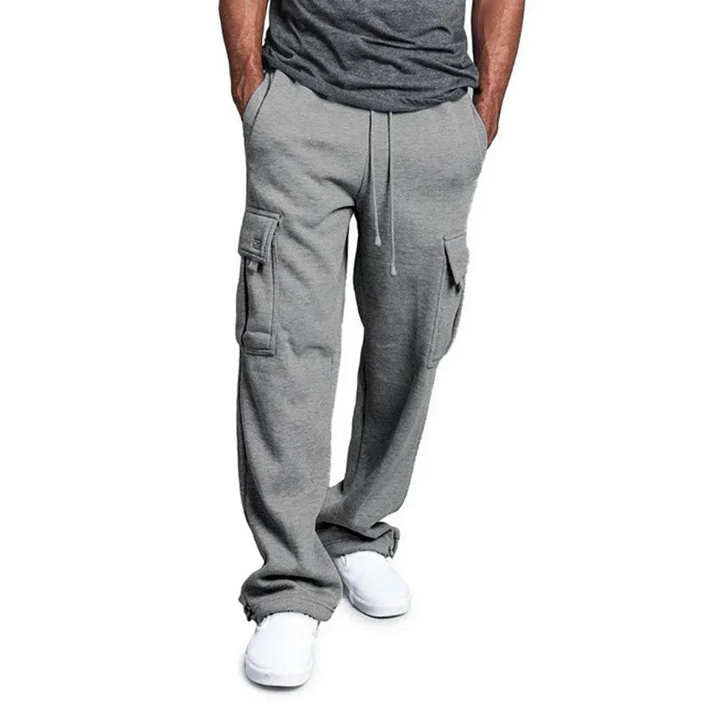 Men Cargo Jogger Pants Autumn Winter Fleece Sweatpants Loose Trousers