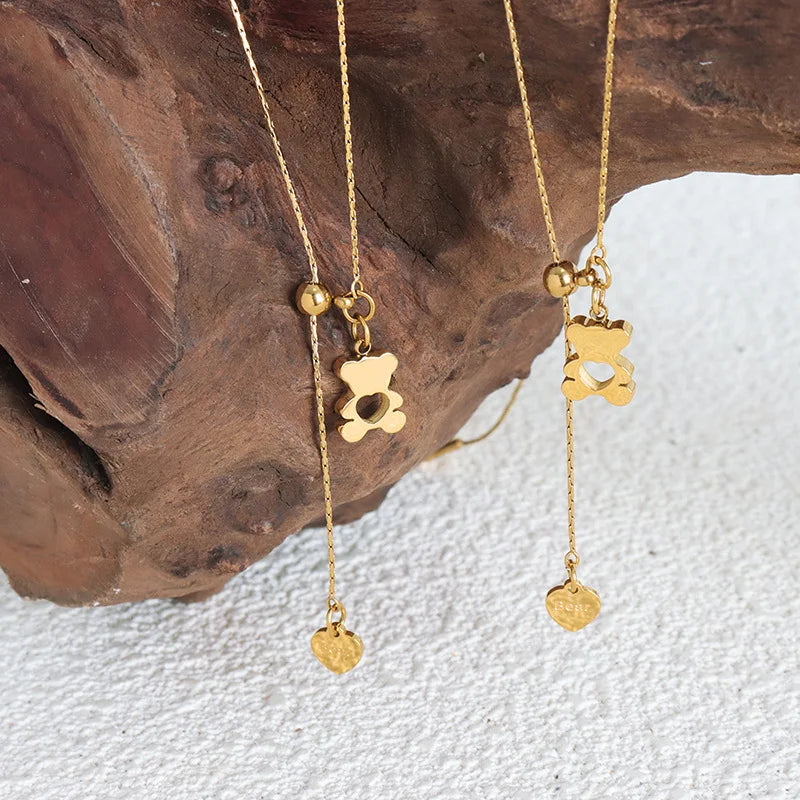 Hollow Bear Pendant Adjustable Necklace For Women
