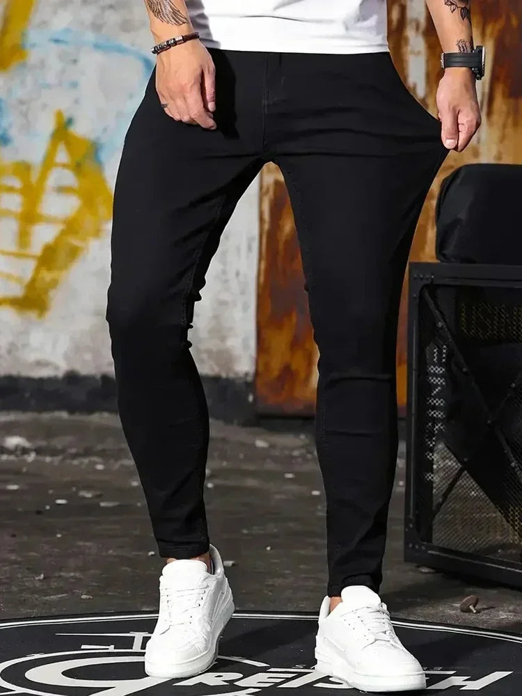 Man Classic Style Pants Light Blue Stretch Jeans Zipper Casual Slim Fit Trousers Male Pencil Pants Denim Skinny Jeans Men Brand