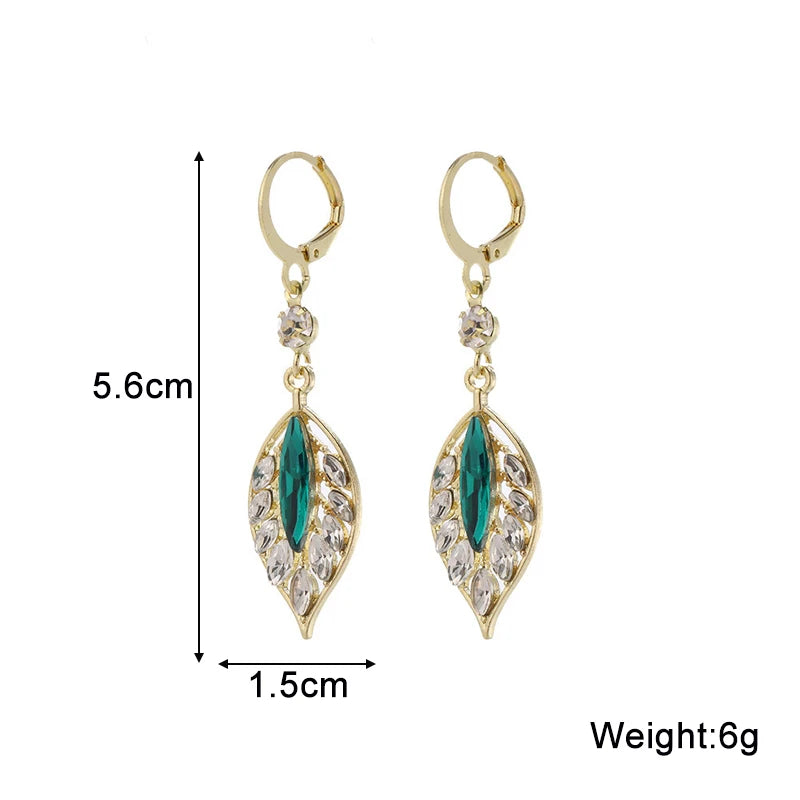 Green Color Crystal Dangle Earrings for Women