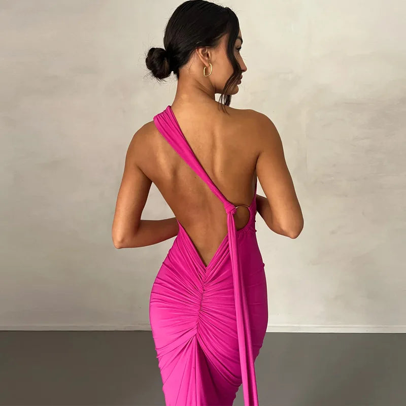 Halter Neck Waist Revealing Backpack Hip Dress