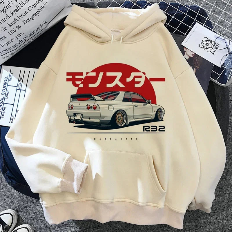 Jdm Printed Hoodie Men_Women Casual Fashion Hooded Shirt Woman y2k Long Sleeves Pullover Sweatshirts  Unisex Clothing