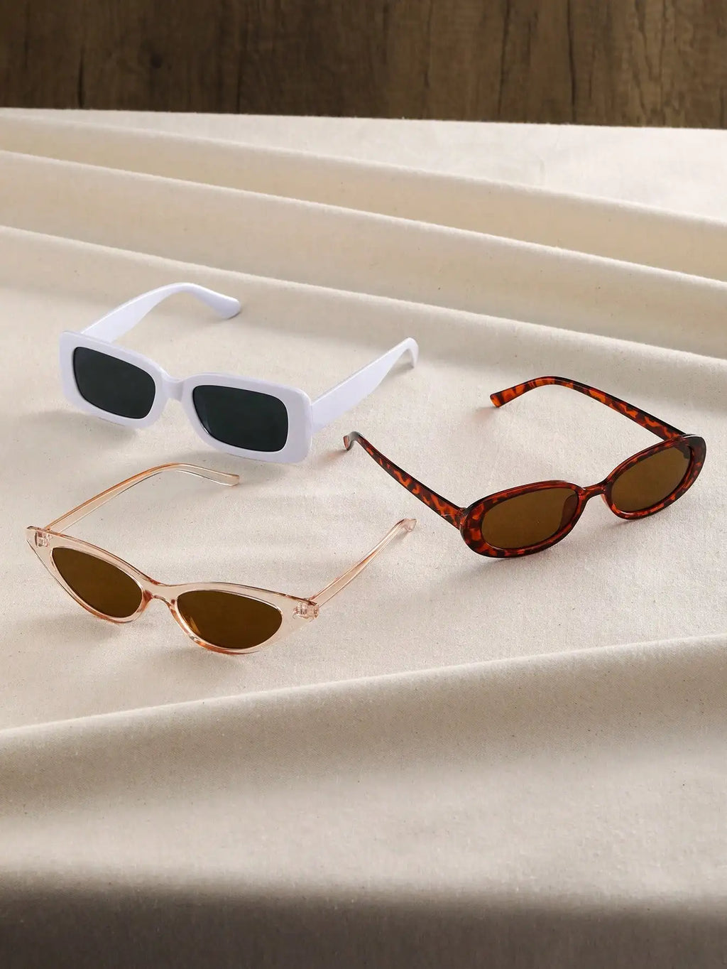 3PCS Unisex Cat Eye&Round&Square Plastic Frame Fashion Sunglasses For Outdoor Travel Hiking