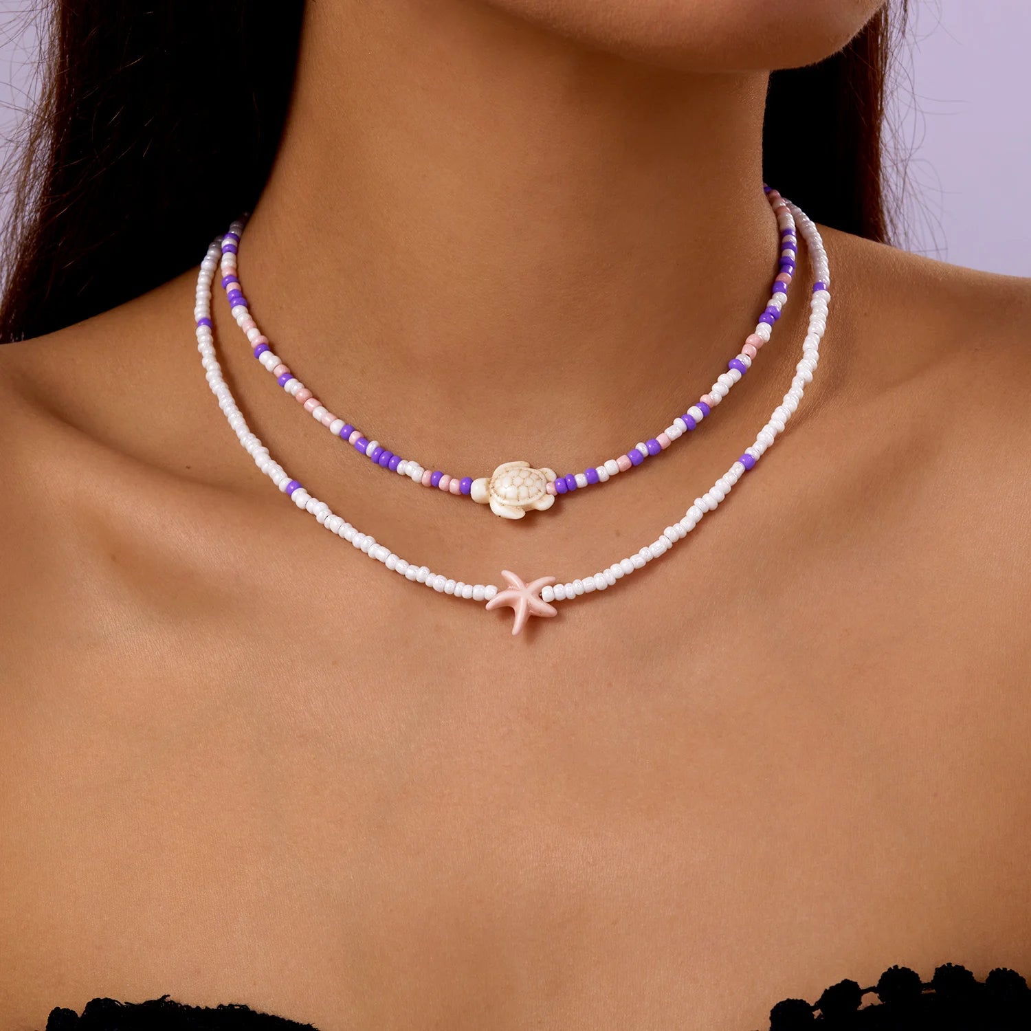 Bohemian Double Rice Bead Chain Clavicle Necklace for Women