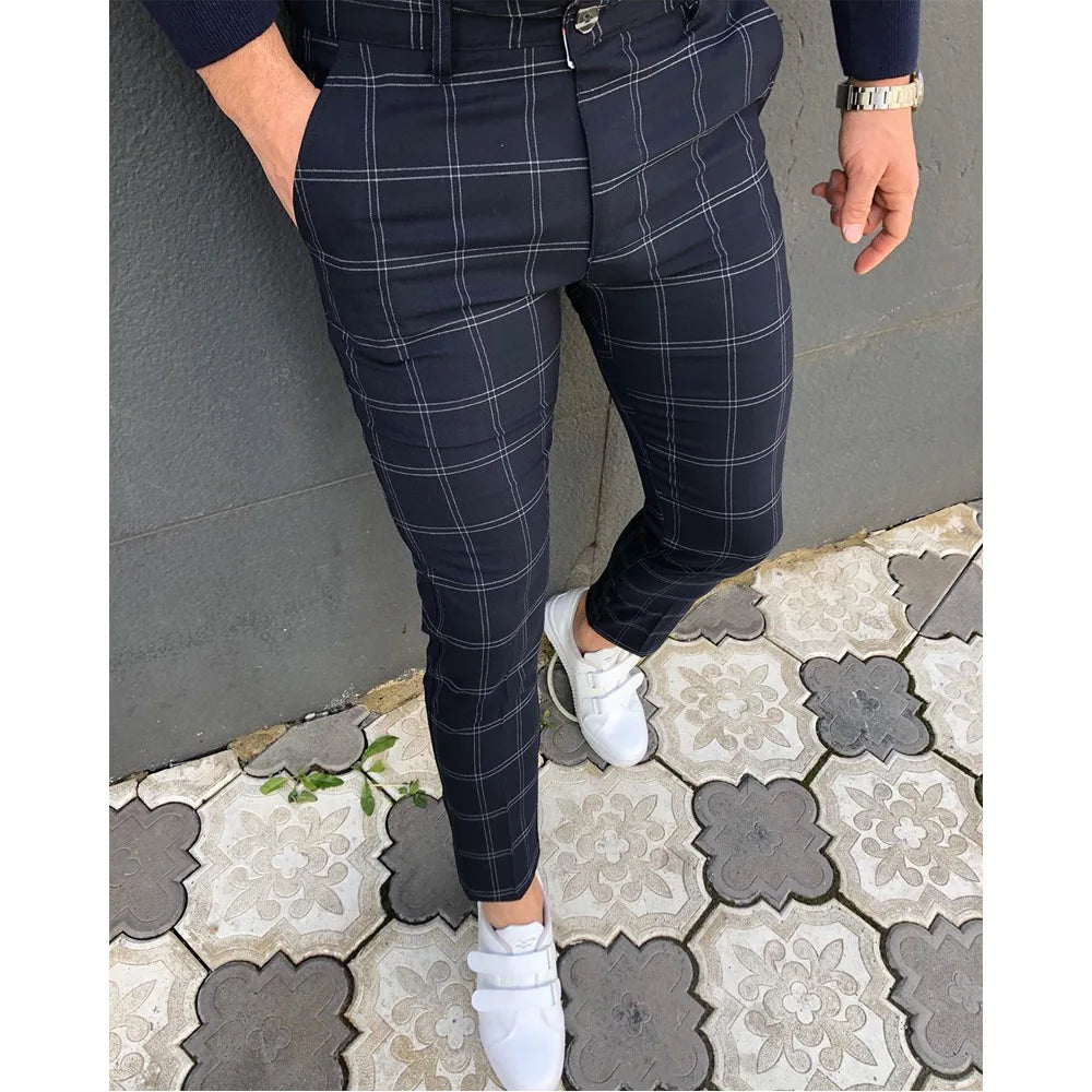 Plaid Fashion Men's Pants, Europe and the United States British Style Comfortable Casual Formal Pants, Hundreds of Suit Trousers