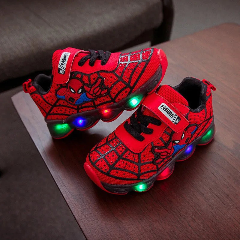 2024 Summer Spiderman Kids Sneakers Disney Children's Led Light Shoes  Boys Breathable Sport Casual Shoes Anti-slip Girls Shoes