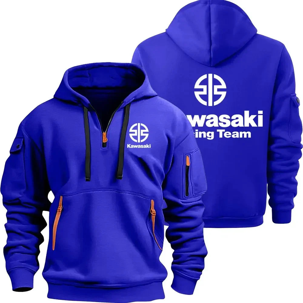 Kawasaki Logo Motorcycle Racing Team Men Half Zipper Hoodie Spring Autumn Male Sweatshirt 2025 New Casual Pullover Clothes Moto