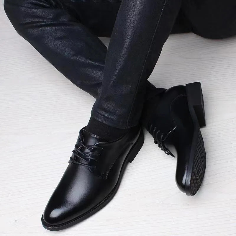 Men’s leather dress shoes business casual formal pointed toe spring autumn black