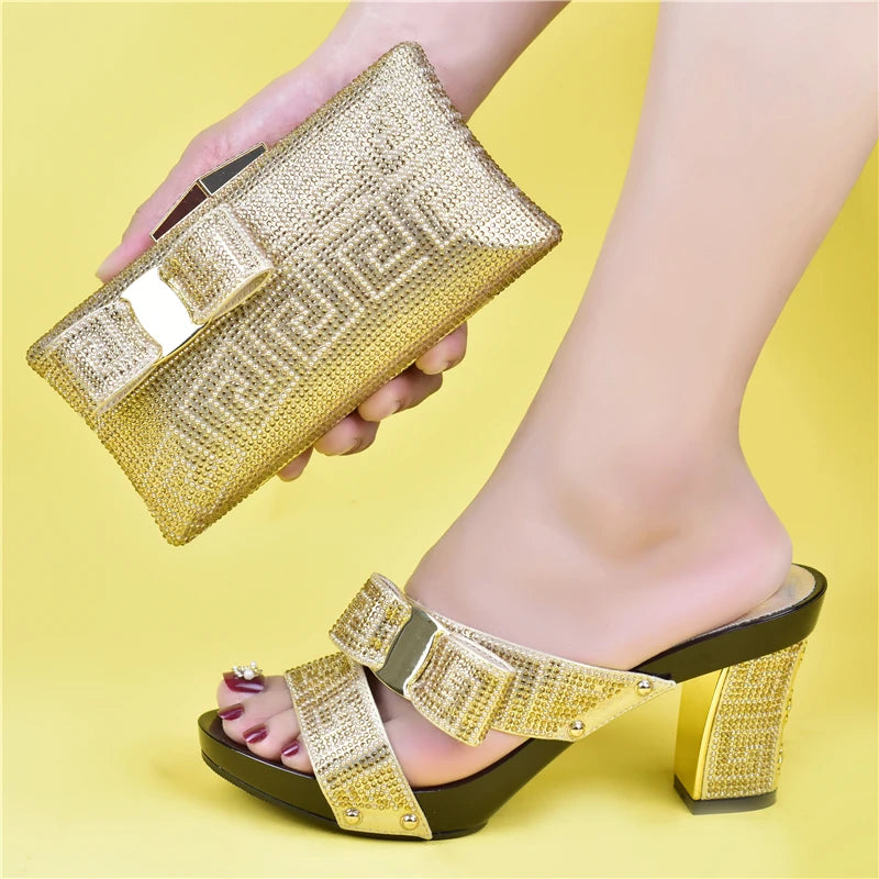 Party Shoe and Bag Sets Black Color Women Matching Shoes and Bag Set