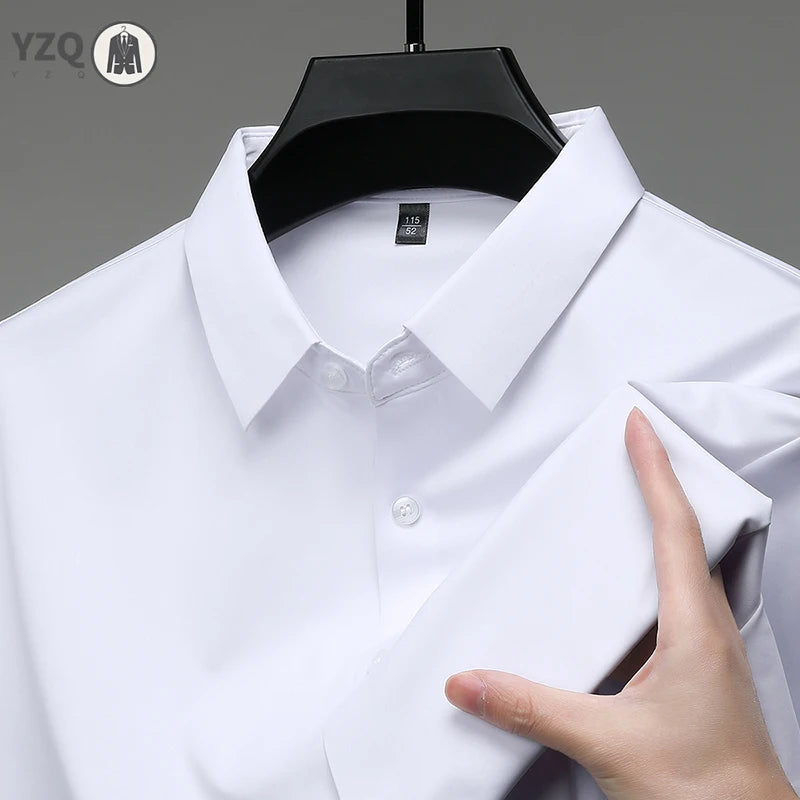 New Men's Business Casual Solid Color Short Sleeved Shirt for Summer Fashion No Ironing Comfortable and Versatile Top