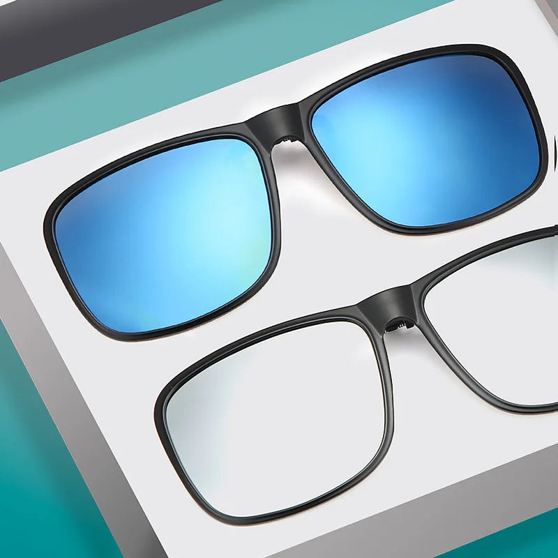 KLASSNUM Clip Polarized Sunglasses Square Men Clip On Glasses Flip-up Frames Sunglasses Covers Blue Night Vision Color Lens 2025