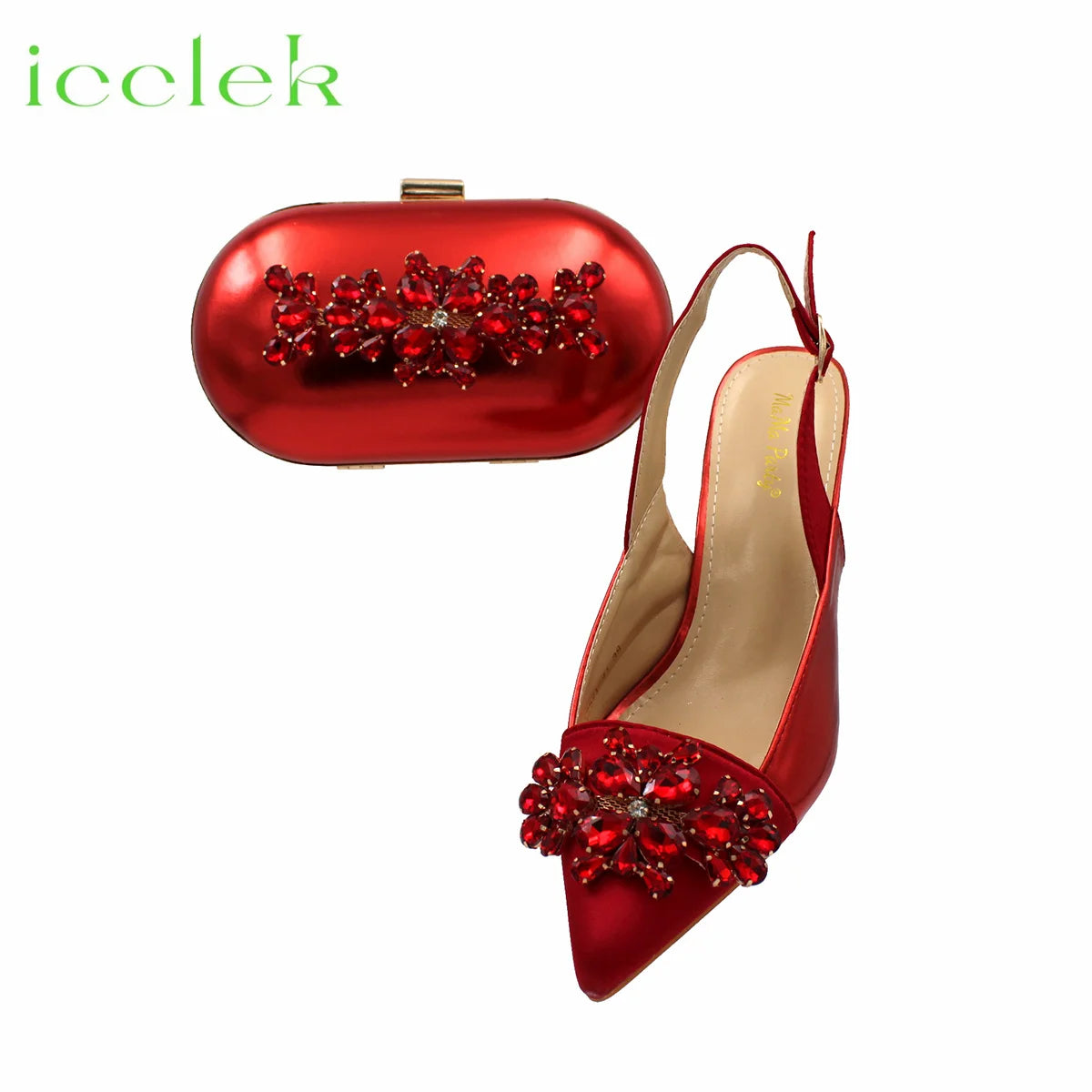 Comfortable Heels and Bag Set in Red Color for Party