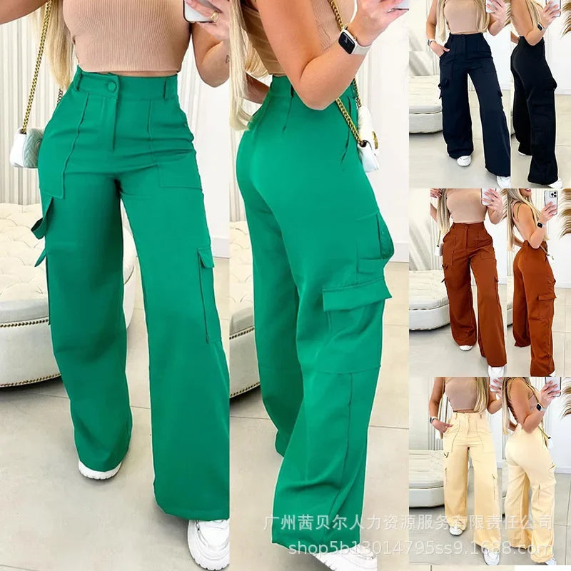 Wide Leg Trousers Solid Color Streetwear Fashion Cargo Pants