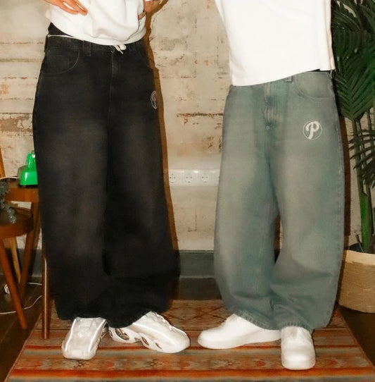 Retro casual men clothing black baggy jeans y2k hip hop streetwear