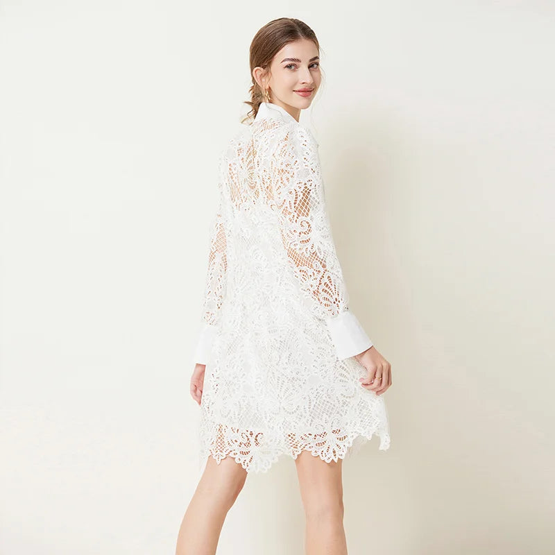 Elegant Embroidery Lace White Party Short Dress