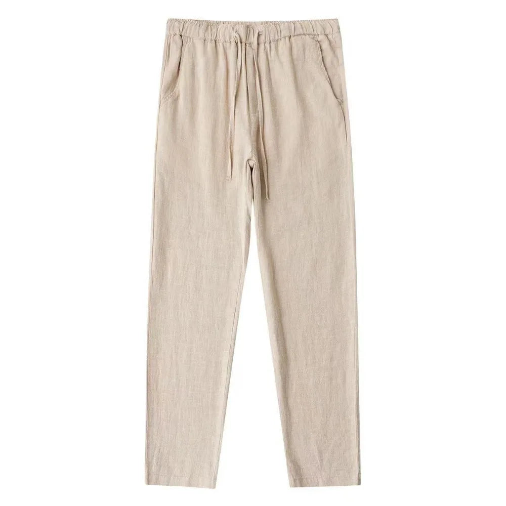 Men's Cotton Linen Pants Male Breathable Solid Color