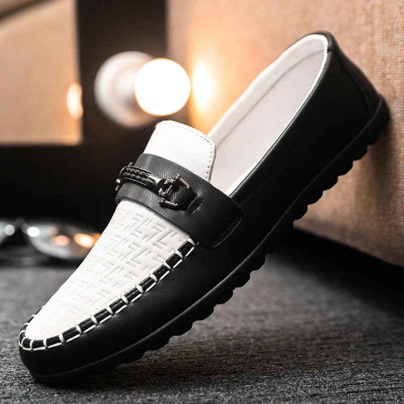Men leather slip on loafers for men breathable moccasins casual driving boat shoes