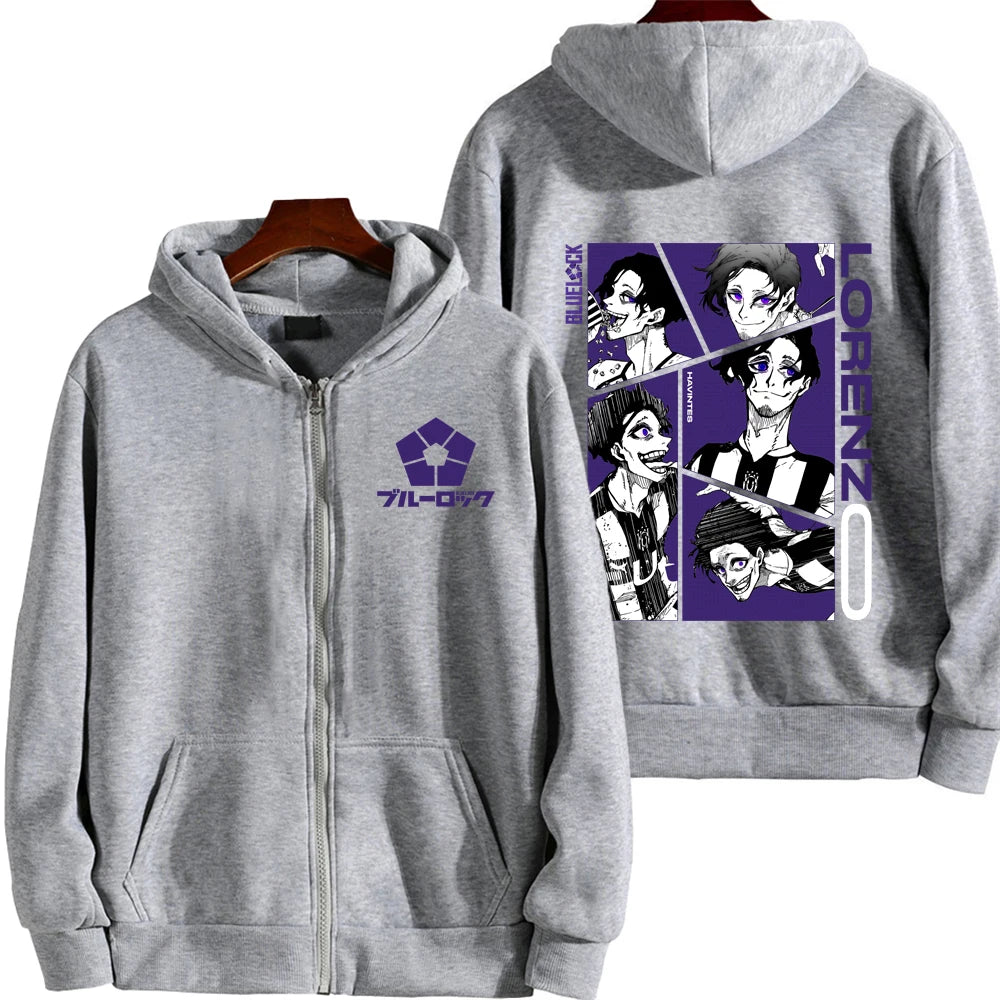 Blue Lock Don Lorenzo Men Zipper Hoodie Spring Autumn Women Sweatshirt 2024 New Cartoon Japan Anime Couple Jackets Coat