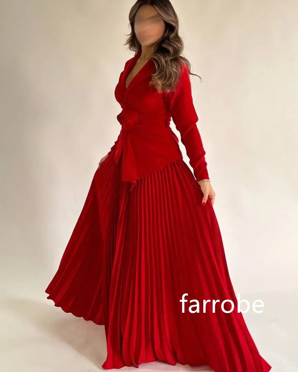 Customized Retro Jersey Pleat Flower A-line V-neck Midi Dresses Prom Dresses Classic Exquisite Modern Style Pastrol Unisex Chine