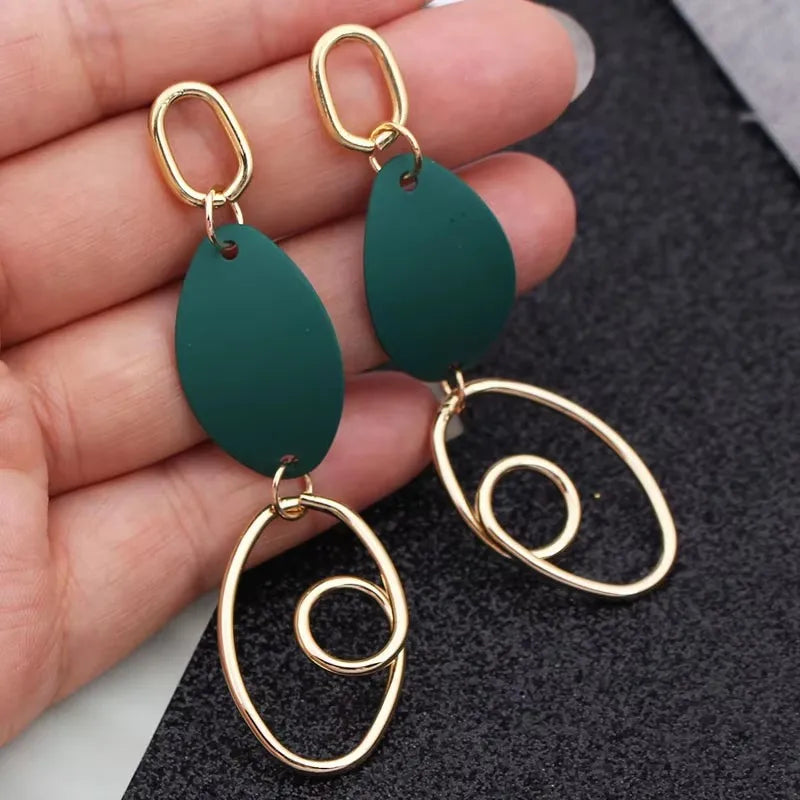 Green Color Crystal Dangle Earrings for Women
