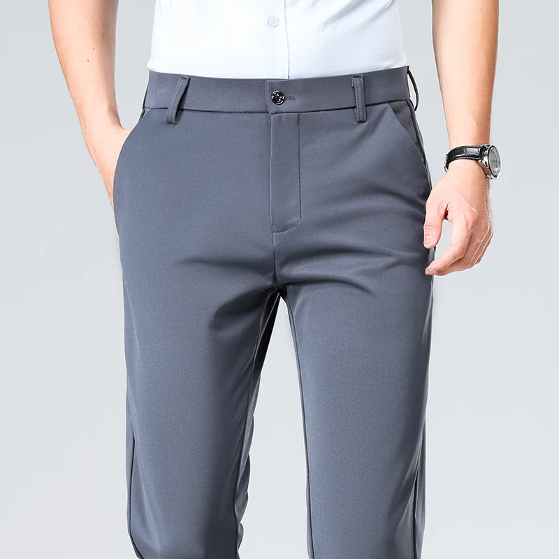 Mens Casual Pants Elastic Suit Pants Office Trousers