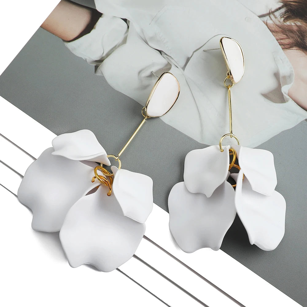 Romantic Sweet Acrylic Petal Long Dangle Drop Earrings For Women