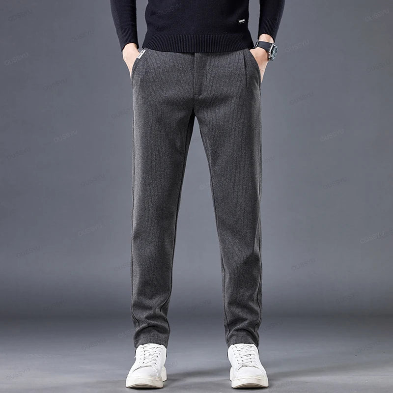 High Quality Autumn Winter Stripe Men's Suit Pants