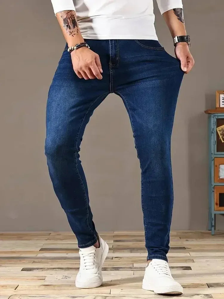Man Classic Style Pants Light Blue Stretch Jeans Zipper Casual Slim Fit Trousers Male Pencil Pants Denim Skinny Jeans Men Brand