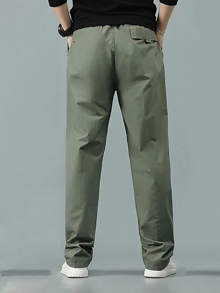 100% Cotton Straight Casual Pants Men Wide Leg Baggy Trousers Male Big size Office Work Wear Summer Thin Formal Trousers