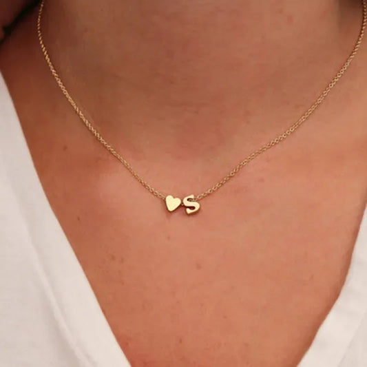 Tiny Heart Dainty Initial Necklace For Women
