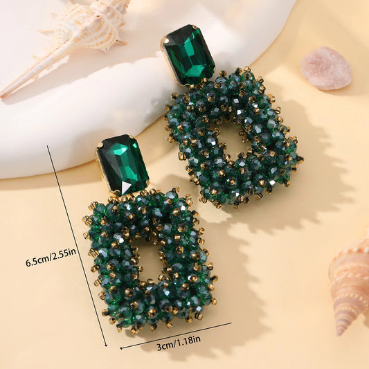 Square Crystal Drop Earrings for Women