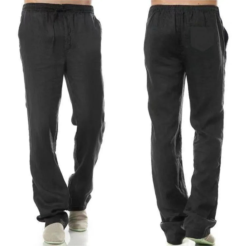 Men's Cotton Linen Pants Male Breathable Solid Color
