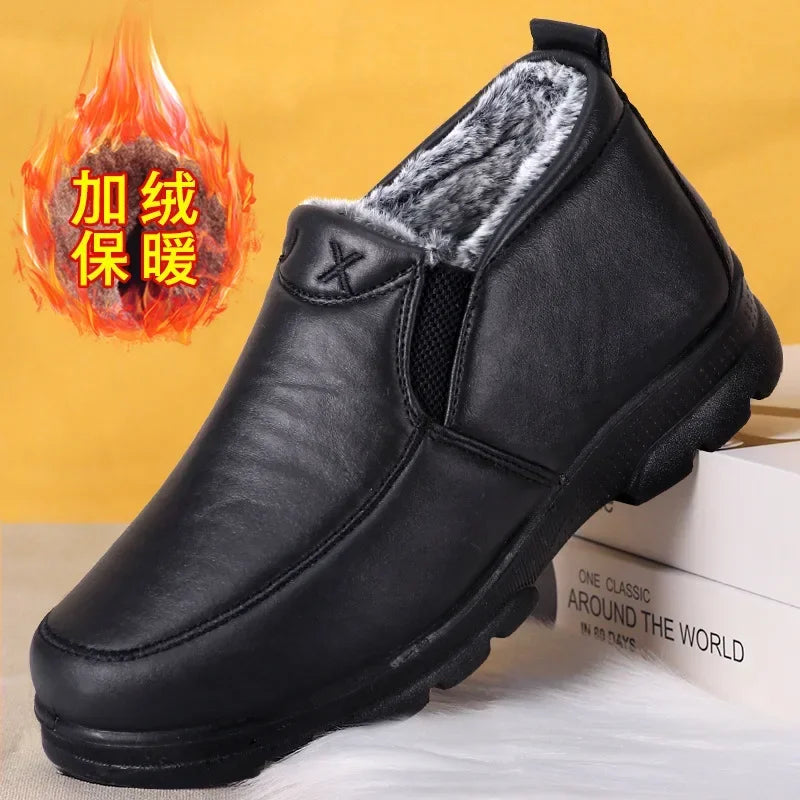 Shoes for Men 2024 Winter Fashion Non-slip Cotton Shoes Men's Thickened Leather Waterproof Casual Snow Boots Zapatillas Hombre