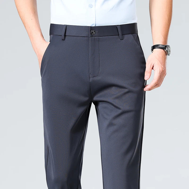 Mens Casual Pants Elastic Suit Pants Office Trousers