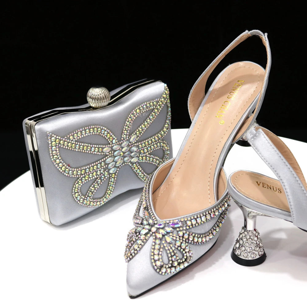 Bowknot Pointed Toe Women's Shoes Shallow Mouth Shoes Bag Set