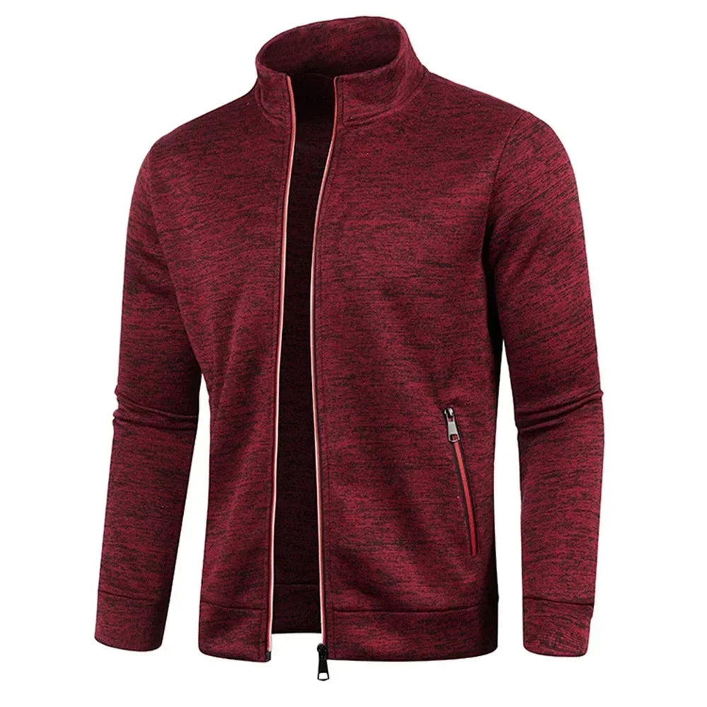 Men's Cardigan Zipper Hoodies Black Green Gray Contrasting Colors Jackets Fashion Casual High Stand Sweatshirts Coats Sportwear