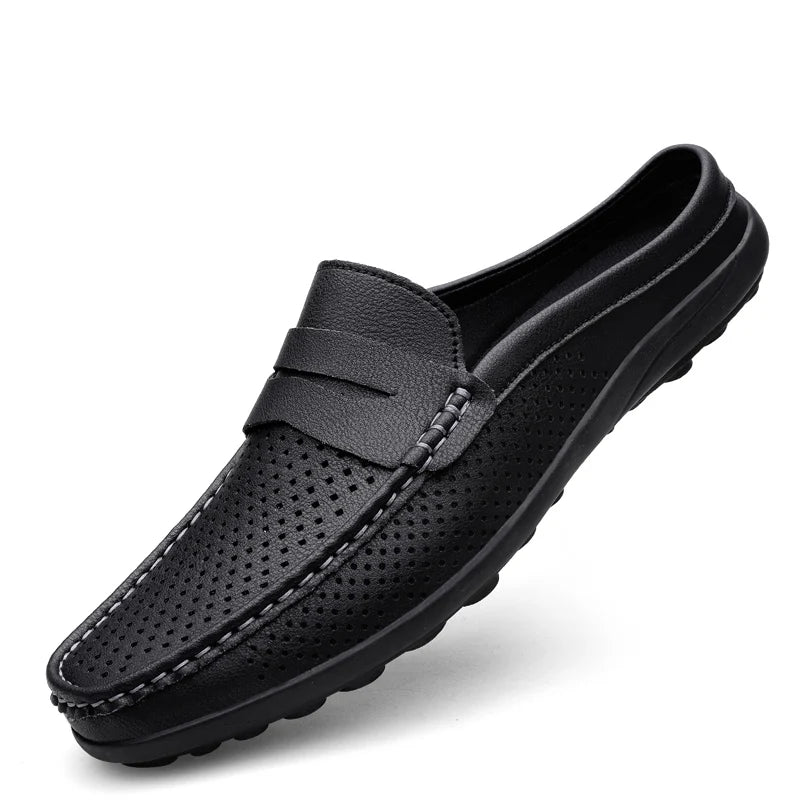 Summer Breathability Half Shoes for Men Loafers Slippers Leather Casual Driving Shoe Loafer Lightweight Flats Sandals Big Size47