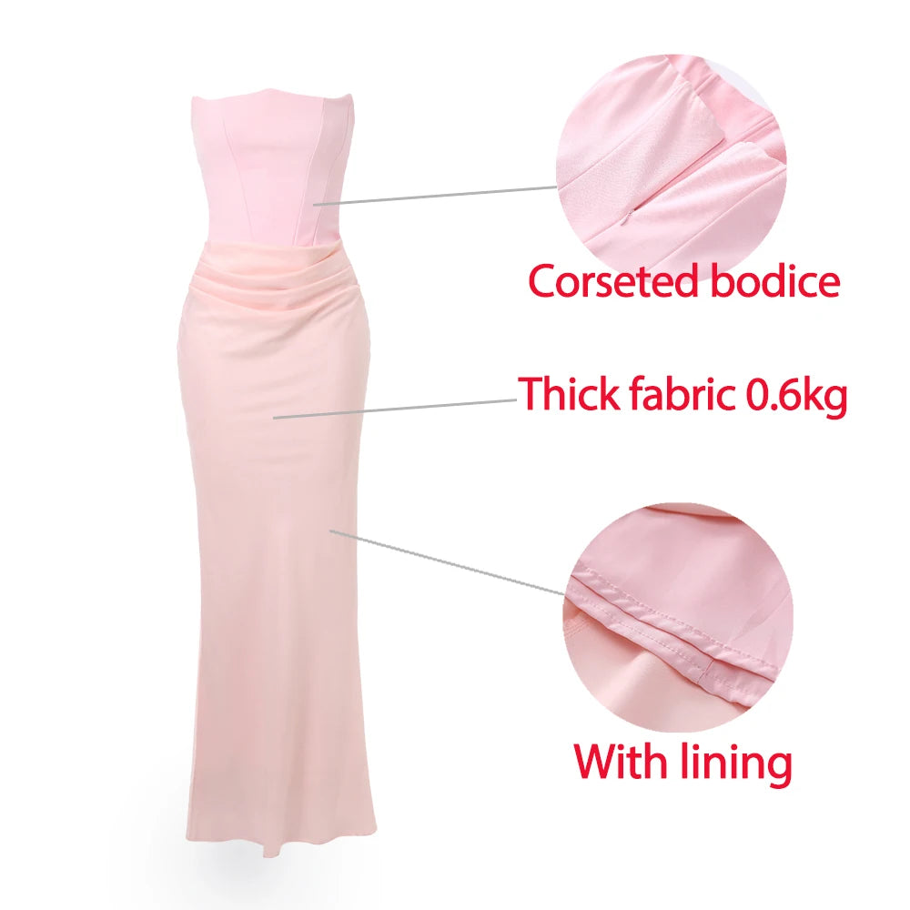 Women's Evening Dress Strapless Pink Prom Party Dresses