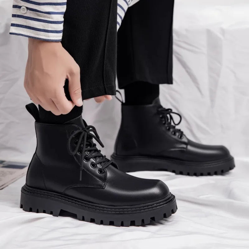 Black Men's Casual Leather Boots