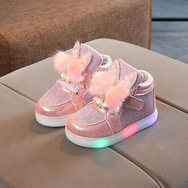 LED Kids Shoes for Girls Cute Cartoon Pink Baby Girl Luminous Shoes Soft Bottom Princess Sneakers Casual Shoes